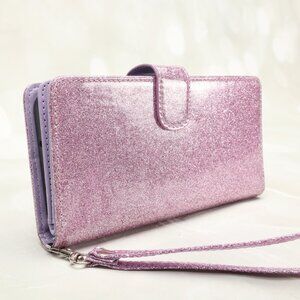 Women's Glittered Samsung Galaxy Z Fold 4 Wallet Case Wristlet Organizer Purple